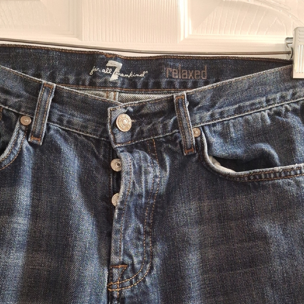 7 For All Mankind Blue Button Fly Relaxed Jeans Sz 33